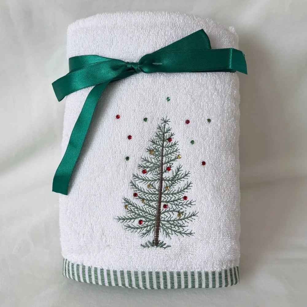 Embroidered Jeweled Holiday Tree Hand Towels